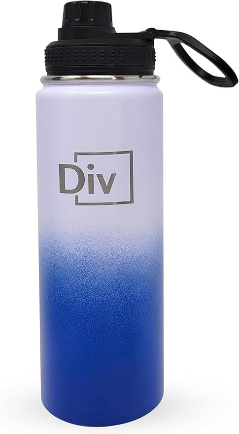 Sports Water Bottle - 22 oz., 3 lids, Stainless Steel Gym & Sports Water Bottle, Leak Proof, Double Walled, Insualted, Thermos Flask (White-Royal Blue)