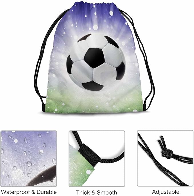 Football Draw String Back Bag Soccer Ball Brightmlight Green Stadium Purple Background Gym Backpack Basketball Bag Backpack 14x16.9 Inch