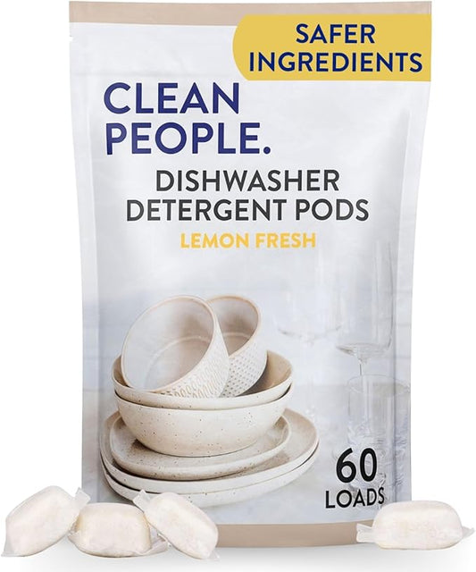 The Clean People Dishwasher Pods - Cuts Grease & Rinses Sparkling Clean - Residue-Free - Phosphate Free Dishwashing Pods (60 Count, Lemon Verbena)