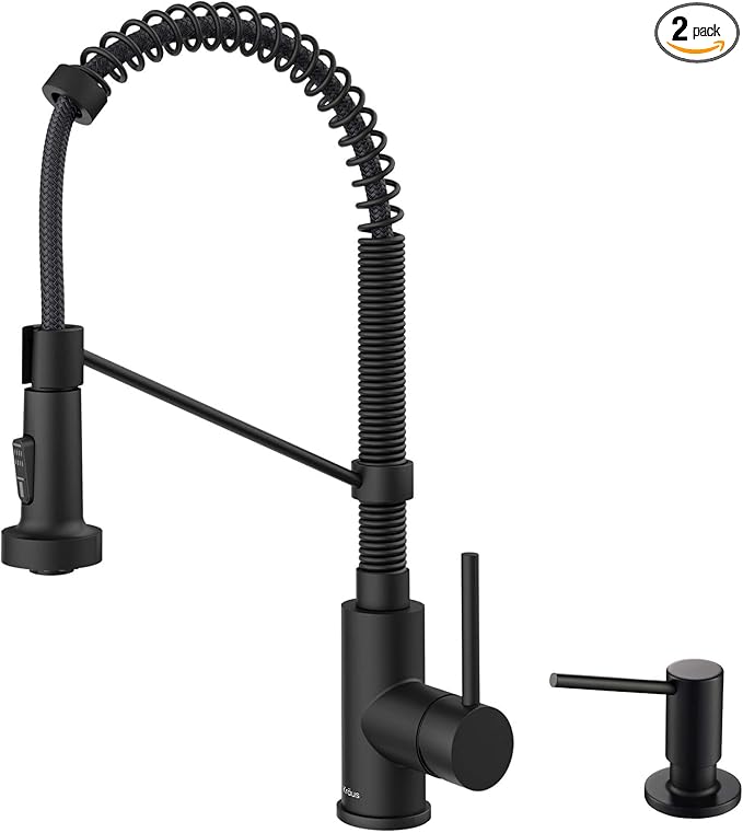 Kraus KPF-1610MB-KSD-43MB Bolden 18-Inch Single Handle Commercial Style Pull-Down Kitchen Faucet with Soap Dispenser, Matte Black