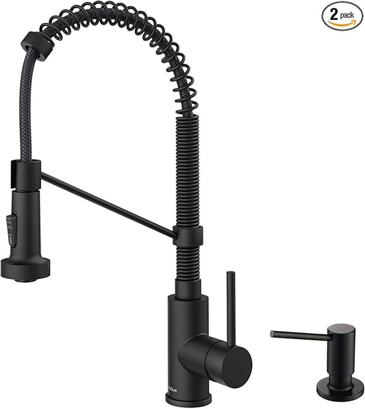 Kraus KPF-1610MB-KSD-43MB Bolden 18-Inch Single Handle Commercial Style Pull-Down Kitchen Faucet with Soap Dispenser, Matte Black