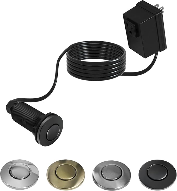 Garbage Disposal Air Switch Kit, Sink Button Food Waste Disposals Part On/Off Air Button Stainless Steel Polished (Matte Black, LONG/3.6")
