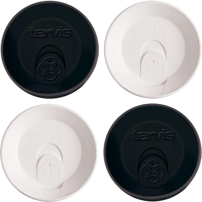 Tervis Travel Lid Made in USA Double Walled Insulated Tumbler Travel Cup Keeps Drinks Cold & Hot, Fits 24oz Tumblers & 16oz Mugs - 4pk, Assorted Black and White