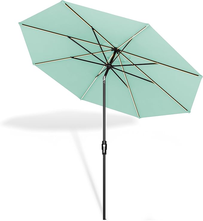 Midtown Umbrellas Led Swilt Sunbrella Umbrella, 8 Foot Patio Umbrella In Sunbrella Canvas Glacier Acrylic Fabric - Deck Patio Umbrella, Backyard Umbrella, Garden Umbrella & Pool Umbrella - Black Pole