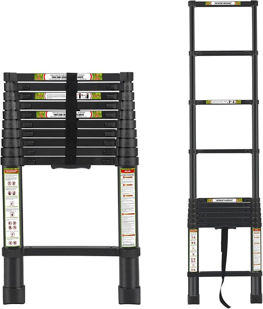 RIKADE Telescoping Ladder 10.5FT & Attic Ladder, Heavy Duty Aluminum with Non-Slip Feet, 330lb Capacity for RV, Attic, Roof & Multi-Surface Use