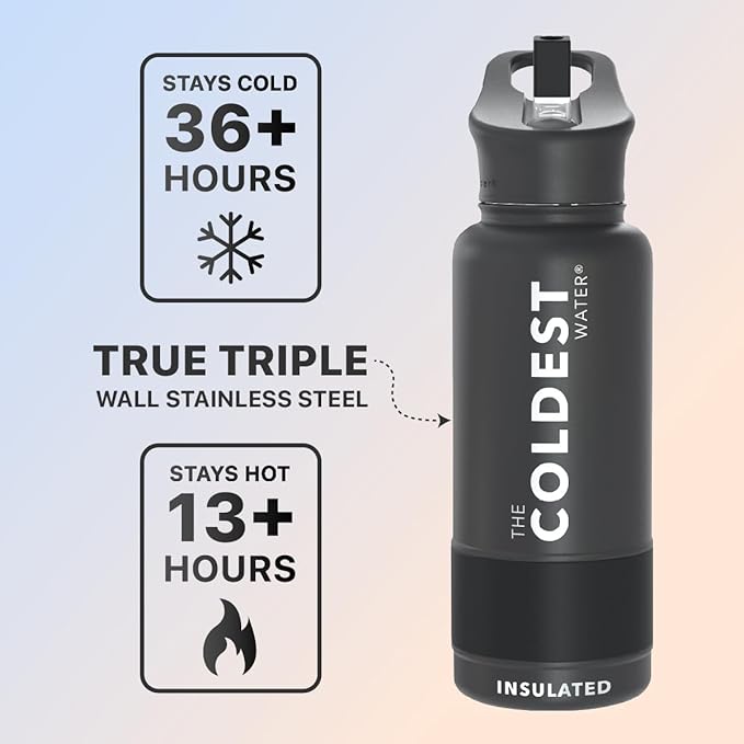 Coldest Sports Water Bottle with Straw Lid Vacuum Insulated Stainless Steel Metal Thermos Bottles Reusable Leak Proof Flask for Sports Gym (32 oz, Interstellar Glitter)