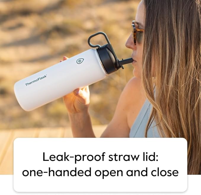 ThermoFlask 16 oz Double Wall Vacuum Insulated Stainless Steel 2-Pack of Water Bottles, Blueberry/Wolf Grey