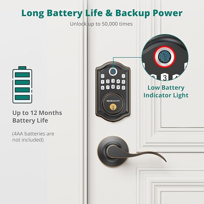 DS10 Pro Keyless Entry Door Lock with Handle - 2 Lever Handles, Bluetooth APP Control, Fingerprint Door Locks, Electronic Keypad Deadbolt Lock, Smart Doors Lock, Auto-Lock, Oil Rubbed Bronze