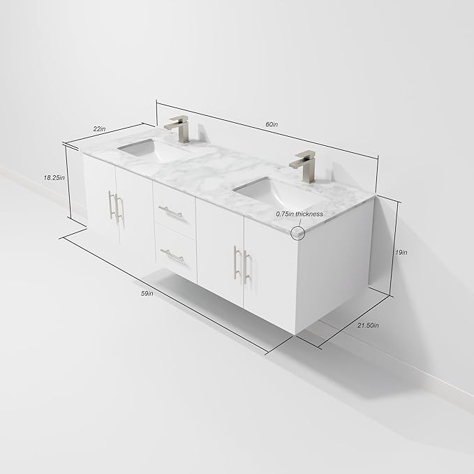 Sonoma 60 in. W X 22 in. D Glossy White Double Bath Vanity Cabinet Without Countertop