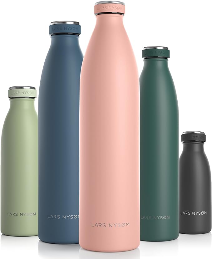 LARS NYSØM Stainless Steel Insulated XL Water Bottle 12oz 17oz 25oz 34oz 51oz | BPA-free Insulated Thermo Flask for Hot and Cold Beverages | Leakproof Large Drinking Bottle (Nude, 51oz)