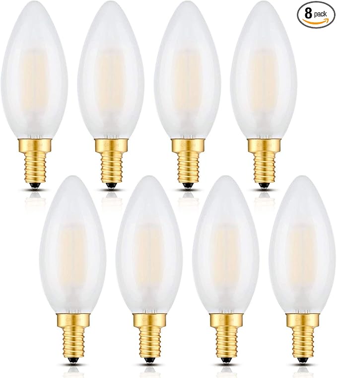 CRLight 6W Dimmable LED Candelabra Bulb 3200K Soft White, 80W Equivalent 750LM, E12 Base LED Filament Light Bulbs, Antique Edison B11 Candle Frosted Glass Chandelier Bulbs, Pack of 8