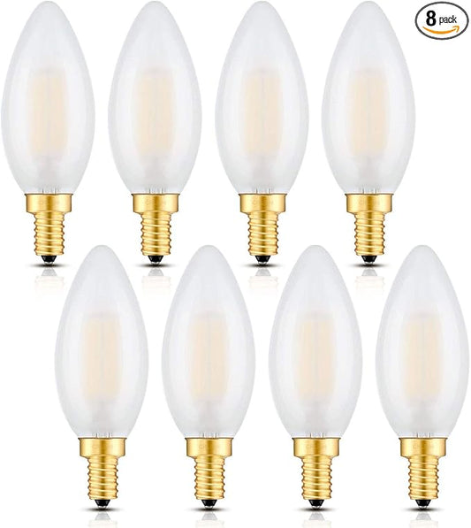 CRLight 6W Dimmable LED Candelabra Bulb 3200K Soft White, 80W Equivalent 750LM, E12 Base LED Filament Light Bulbs, Antique Edison B11 Candle Frosted Glass Chandelier Bulbs, Pack of 8