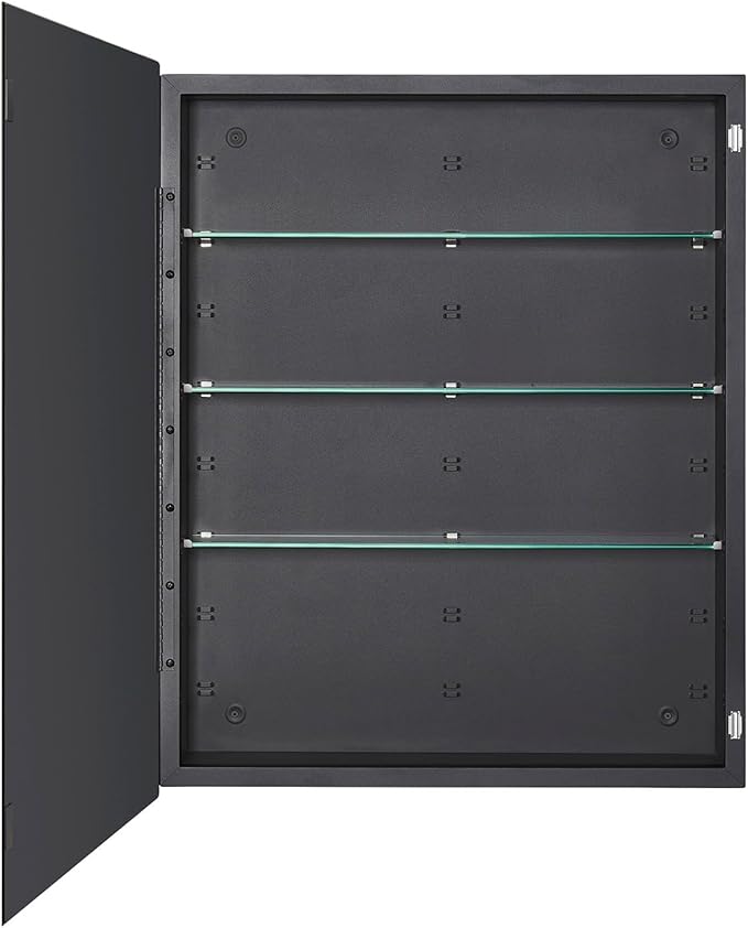 Black Bathroom Medicine Cabinet with Beveled Edge Mirrored Door 24 x 30 inch, Recessed or Surface Mount, with Adjustable Glass Shelves
