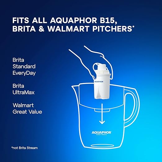 AQUAPHOR Ideal 7-Cup Water Filter Pitcher - Dark Blue with 3 x B15 Filters - Fits in The Fridge Door - Reduces Limescale and Chlorine - Ideal for Seven Cups