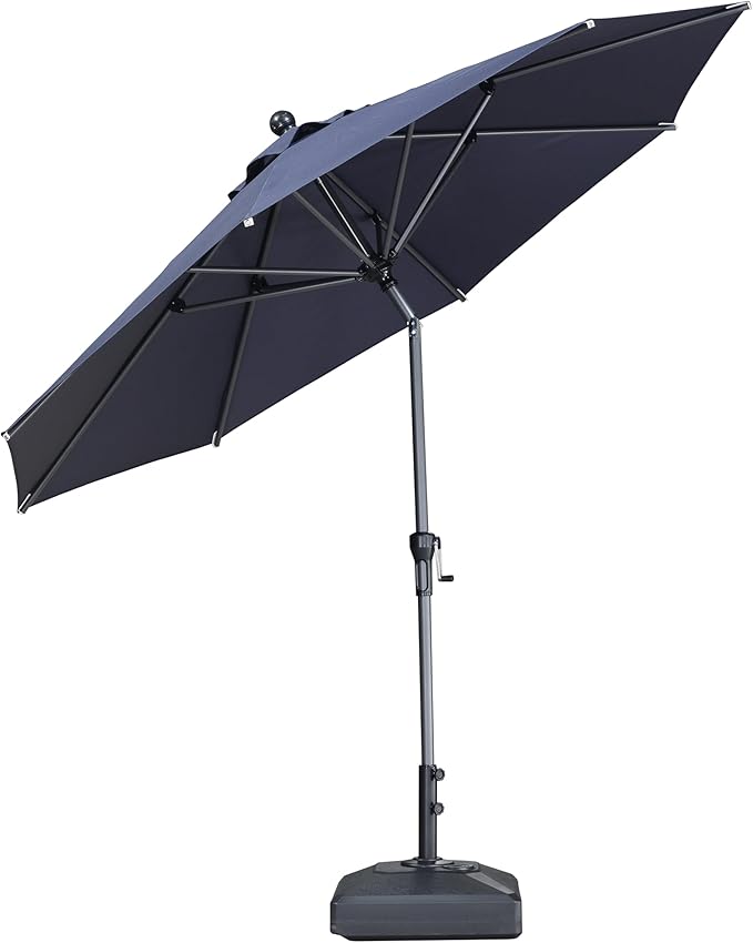 PURPLE LEAF 9' Round Patio Umbrella Outdoor Table Umbrella Aluminum Frame Market Umbrella Sun Umbrella with 8 Sturdy Ribs Tilt for Garden Deck Lawn Pool Navy Blue