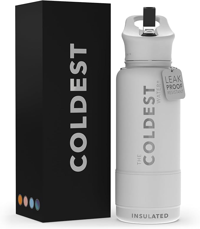 Coldest Sports Water Bottle with Straw Lid Vacuum Insulated Stainless Steel Metal Thermos Bottles Reusable Leak Proof Flask for Sports Gym (Epic White)