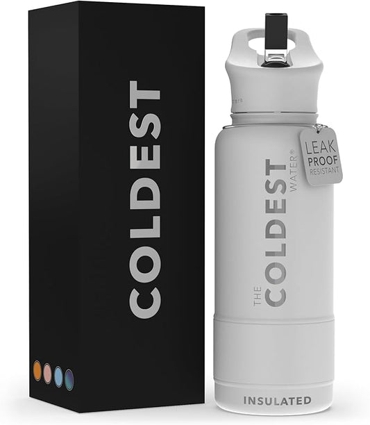 Coldest Sports Water Bottle with Straw Lid Vacuum Insulated Stainless Steel Metal Thermos Bottles Reusable Leak Proof Flask for Sports Gym (Epic White)