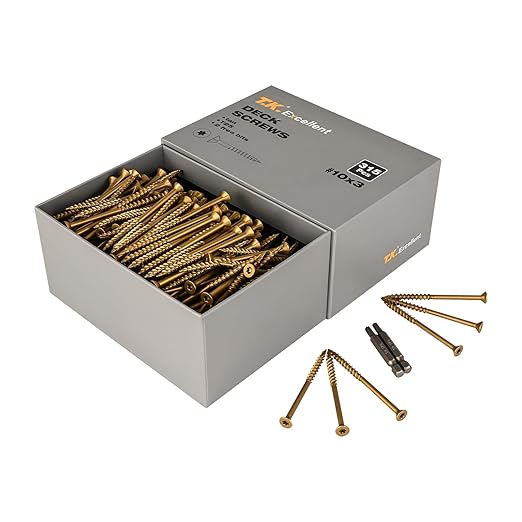 T.K.Excellent Deck Screws 3 Inch Wood Screws Outdoor #10 x 3, 315 Pcs, Rust Resistant Structural Fence Screws Torx Drive Screw, for Gazebos or Siding, Two T25 Bits, Brilliant Brown/Tan Ruspert Coating