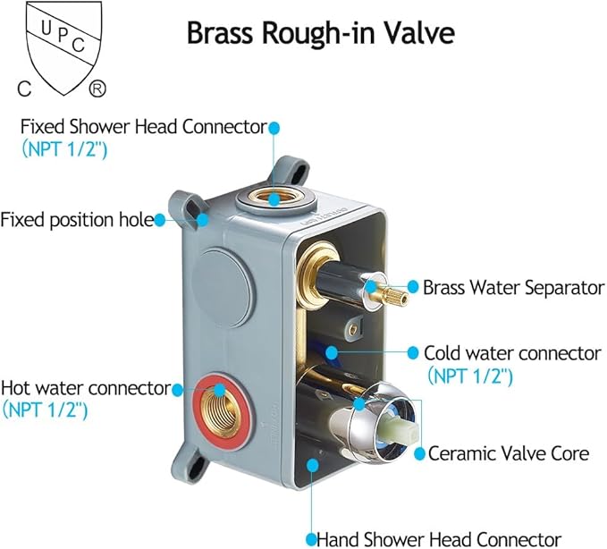 12 Inch Ceiling Mount ‎Polished Chrome Shower System Bathroom Luxury Rain Mixer Shower Combo Set Ceiling Rainfall Shower Head System (Contain Shower Faucet Rough-in Valve Body and Trim)