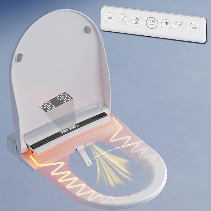 EPPLER Electric Bidet Toilet Seat with Warm Water, Heated Bidet Attachment for Toilet with Dryer, Self Cleaning Round Bidet Seat with Remote Control