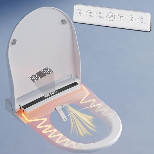 EPPLER Electric Bidet Toilet Seat with Warm Water, Heated Bidet Attachment for Toilet with Dryer, Self Cleaning Round Bidet Seat with Remote Control