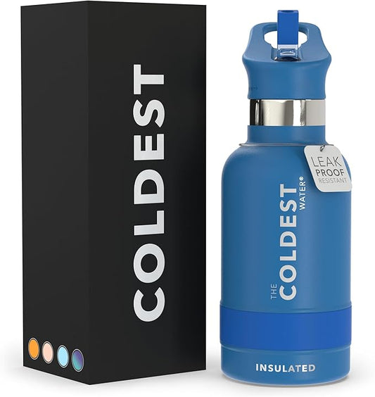 Coldest Water Bottle with Standard Mouth Straw Lid Metal Thermos Vacuum Insulated Stainless Steel l Reusable Leak Proof Cupholder Flask (12 oz, Sailor Blue)