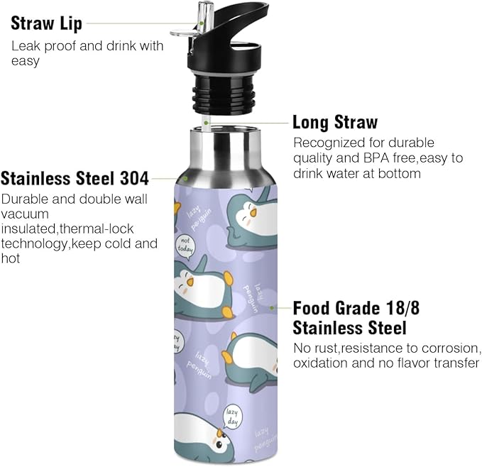MNSRUU Insulated Water Bottle with Straw, Rainbow and Unicorns Stainless Steel Flasks for Sports Cycling Hiking School