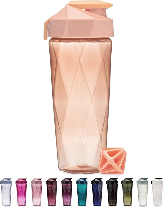 Classic 28oz Blender Shaker Bottle | Protein Shaker Bottle with Diamond Agitator | Shaker Cup with Carrying Handle and Dishwasher Safe | Peach - 28-Ounces