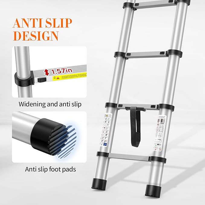 10.5FT Heavy-Duty Telescoping Ladder, 330lb Capacity Aluminum Extension Ladder with Anti-Slip Steps for Secure Attic Access, Roof, and Home Renovation Projects
