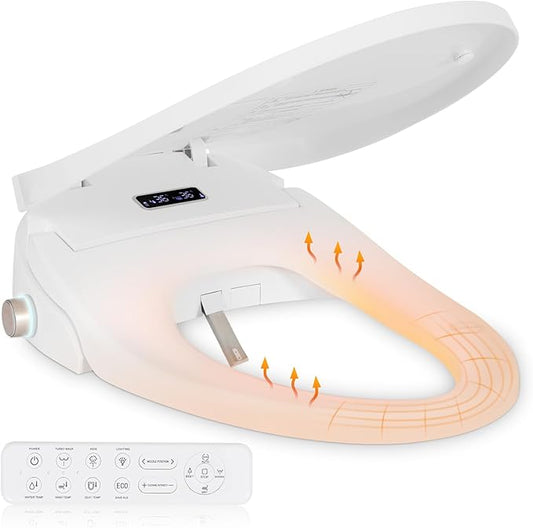 Electric Bidet Toilet Seat, Elongated V-shaped Heated Bidet with Dryer and Warm Water, Rear and Front Washing, Self-Clean Nozzle,Soft Close Toilet Seat with Remote Control, LED light and Deodorization