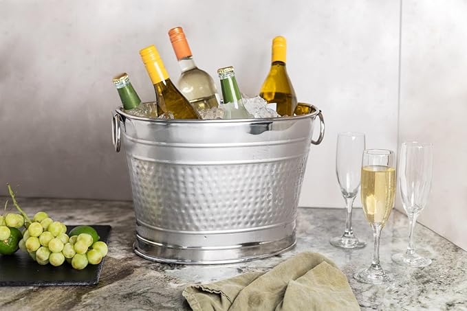 Insulated Beverage Tub for Parties Stainless Steel Drink Tub Cooler Ice Bucket for Hosting Parties Drink Bucket with Handles Wine Bucket Single Wall Ice Bucket