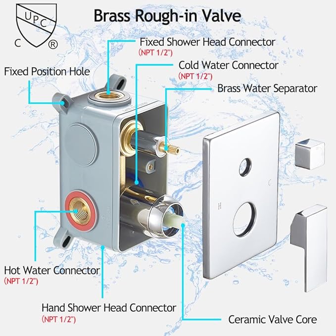 Chrome Shower System, 8 Inch High Pressure Rain Shower with Handheld, Wall Mount Shower Faucet Set for Bathroom, Rough-in Valve Body and Trim Included