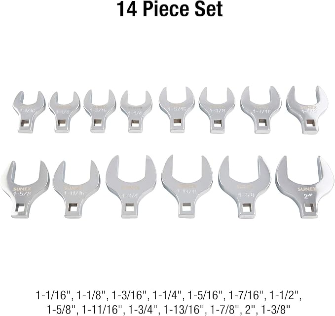 SUNEX TOOLS 9721 1/2" Drive Fractional Jumbo Straight Crowfoot Wrench Set, 14-Piece