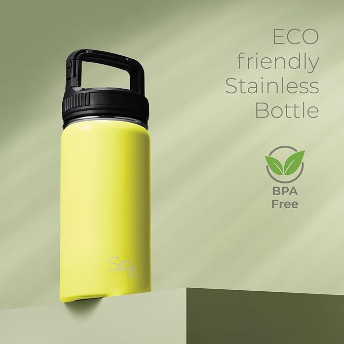 SipX™ Triple-Insulated Stainless Steel Water Bottle 18oz. With 3 Lids, BPA-Free Reusable Insulated Water Bottle Keeps Cold 24 Hours, Metal Water Bottle Made Of Sustainable Material For Hiking & Biking