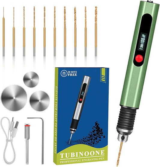 3-Speed Cordless Mini Drill Pen, Rechargeable DIY Electric Hand Drill with 10 Small Drill Bits for Jewelry Making Stone Plastic Resin Keychains-Beginner Friendly (Olive Green)