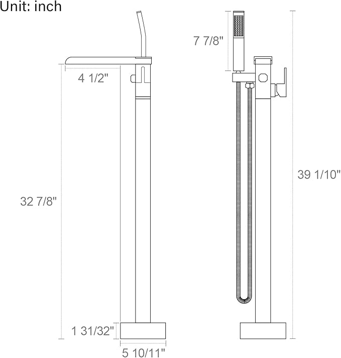BAGNOLUX Solid Brass Floor Mount Bathtub Faucet Free Standing Tub Faucet Freestanding Tub Filler Brushed Nickel High Flow Rate Swivel Spout with Hand Shower, ‎YGSLT-Waterfall Brushed Nickel