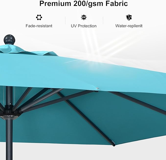 PURPLE LEAF 10' x 10' Square Patio Umbrella Outdoor Table Umbrella Aluminum Frame Market Umbrella Sun Umbrella with 8 Sturdy Ribs for Garden Deck Lawn Pool Turquoise Blue