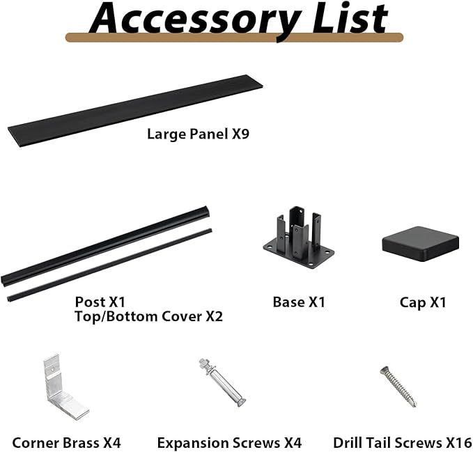 6x6 FT Wood Composite Privacy Fence Panel, Outdoor AC Unit Cover, Pool Equipment Screen, Trash Can Barrier | Weatherproof, Easy Installation, Durable Composite Fencing (Black with 2 Post)