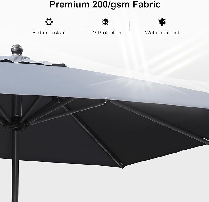 PURPLE LEAF 10' x 10' Square Patio Umbrella Outdoor Table Umbrella Aluminum Frame Market Umbrella Sun Umbrella with 8 Sturdy Ribs for Garden Deck Lawn & Pool Gray