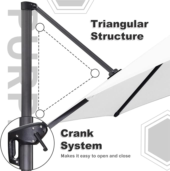 PURPLE LEAF 9' X 11.5' Patio Umbrella Outdoor Cantilever Rectangle Umbrella Aluminum Offset Umbrella with 360-degree Rotation for Garden Deck Pool Patio, White