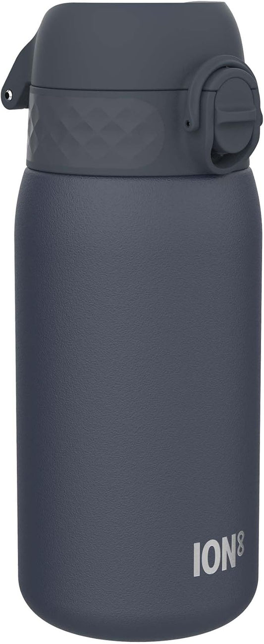 Ion8 Kids Water Bottle, Steel 400 ml/13 oz, Leak Proof, Easy to Open, Secure Lock, Dishwasher Safe, Hygienic Flip Cover, Carry Handle, Easy Clean, Durable, Scratch Resistant, Carbon Neutral, Navy Blue