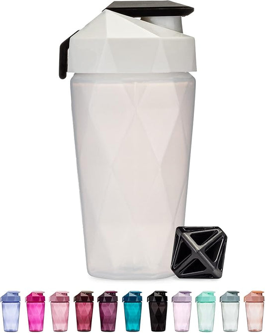Classic 20oz Blender Shaker Bottle | Protein Shaker Bottle with Diamond Agitator | Shaker Cup with Carrying Handle and Dishwasher Safe | White - 20-Ounces