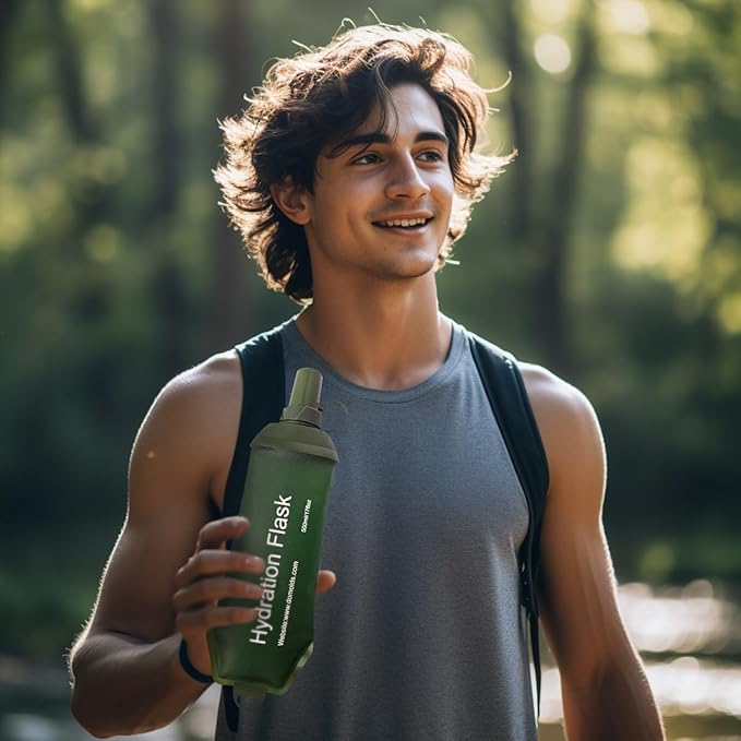 Green Soft Flask, TPU Foldable Running Hydration Flask, for Hydration Packs/Running Vests-Running, Hiking, Cycling Folding Bottle-5 oz (150 ml)