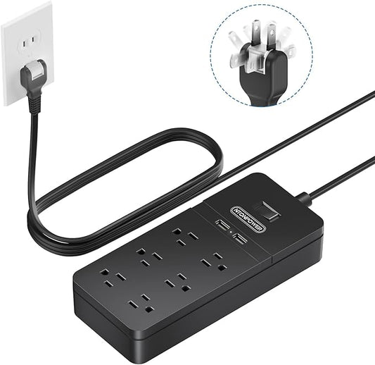 2 Prong Surge Protector Power Strip with 10ft Extension Cord, NTONPOWER 2 Prong to 3 Prong Outlet Adapter with 6 Outlets 2 USB Ports, 2100J Surge Protector Wall Mount for Old House Non-Grounded Outlet