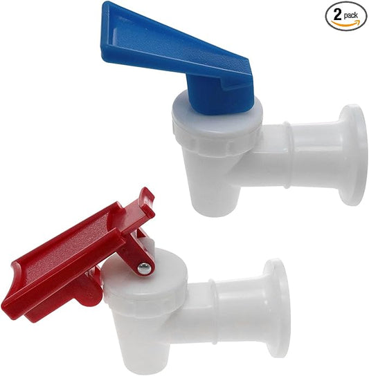 Plastic Water Cooler Faucet Reusable Tap Outlet Leak Proof Water Drink Rod Pour Valve Tank Faucet Red with Safety Lock and Blue One Each 2PCS