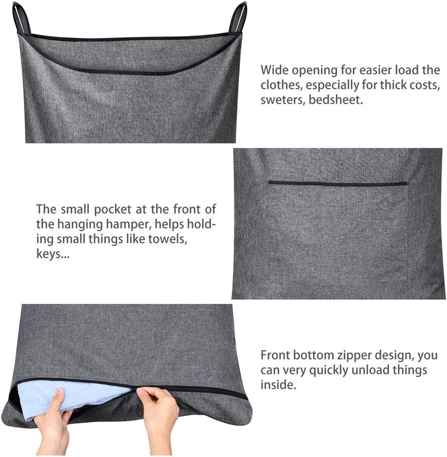 Hanging Laundry Hamper,Door Hanging Hamper with Width Opening, Over the Door Laundry bag with hooks, Laundry Collector and Over Door Storage Bag (36x22 Inch,Pop Grey)