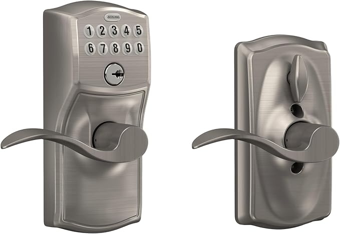 SCHLAGE FE595 CAM 619 ACC Camelot Keypad Entry with Flex-Lock and Accent Levers, Satin Nickel