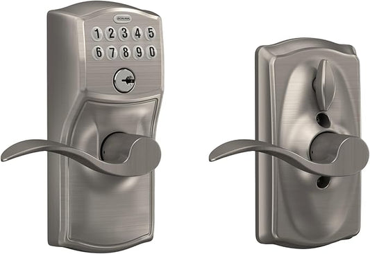 SCHLAGE FE595 CAM 619 ACC Camelot Keypad Entry with Flex-Lock and Accent Levers, Satin Nickel