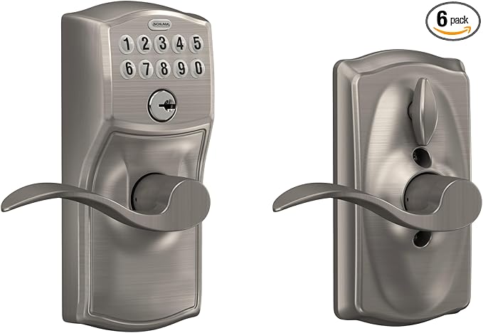 SCHLAGE FE595 CAM 619 Acc Camelot Keypad Entry with Flex-Lock and Accent Levers, Satin Nickel (Pack of 6)