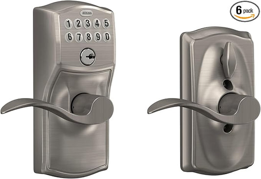 SCHLAGE FE595 CAM 619 Acc Camelot Keypad Entry with Flex-Lock and Accent Levers, Satin Nickel (Pack of 6)